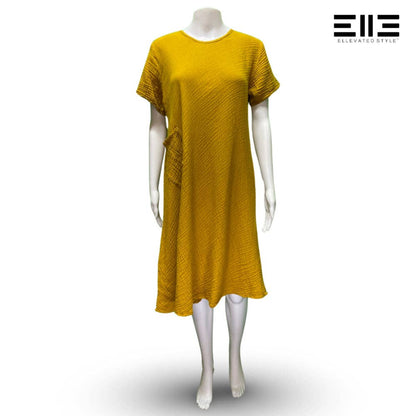 Bubble Cotton Lightweight Short Sleeve Tunic Dress w/ Pocket