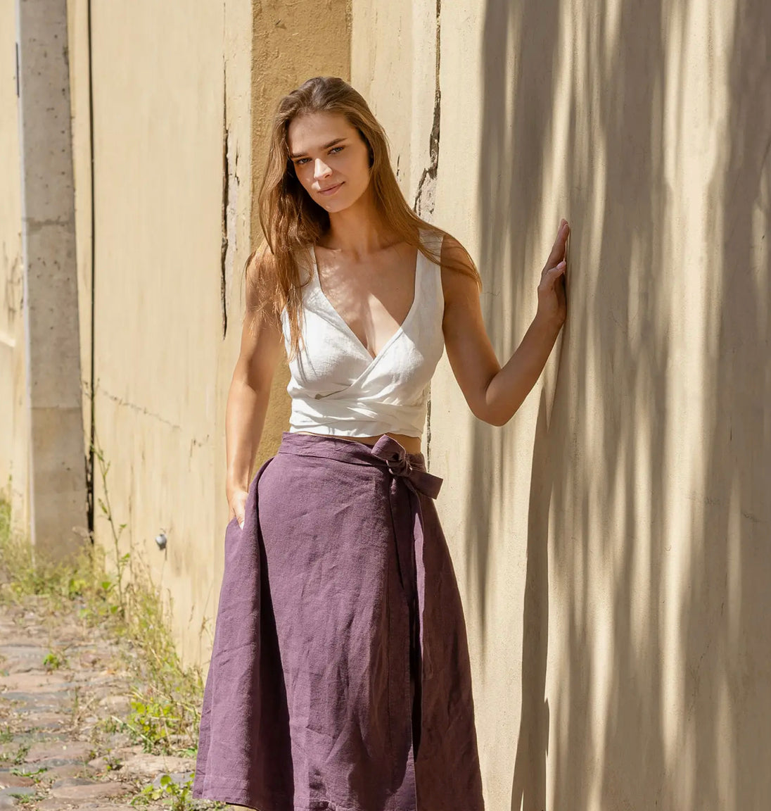 Linen Midi Wrap Skirt Beverly