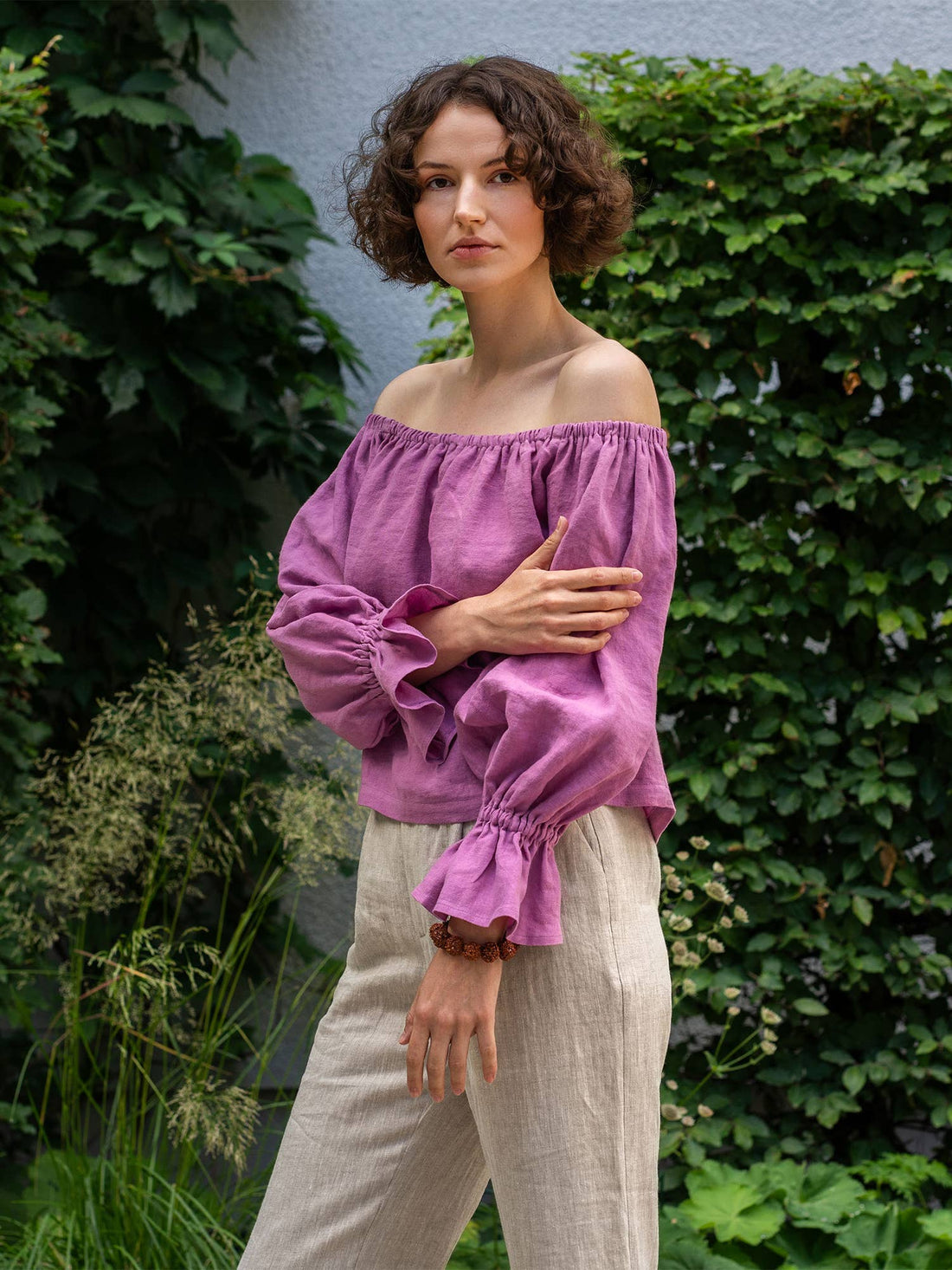 Linen Off Shoulder Top with Ruffles Jessica