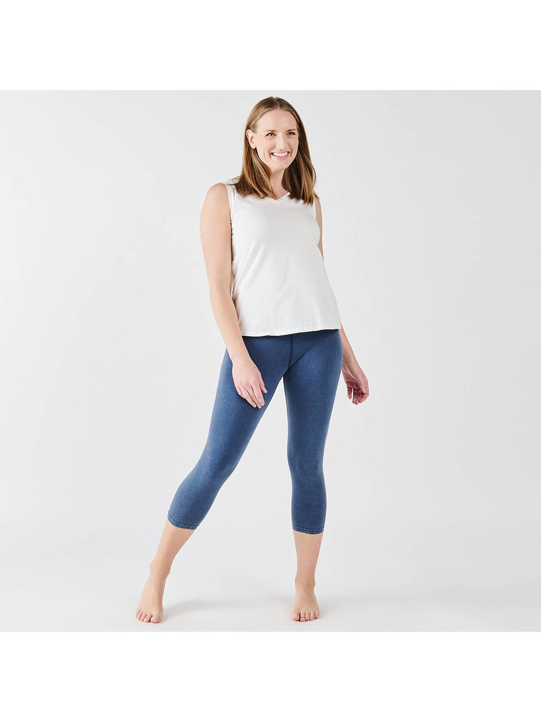 Organic Cotton Blue Distressed Base Layer Mid-Calf Leggings